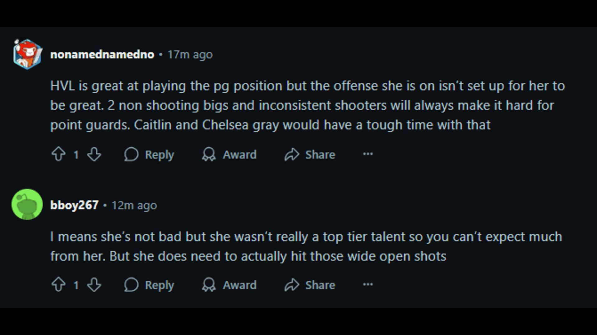 Some WNBA fans recognize Hailey Van Lith's merits but point out her flaws as well. Credit: WNBA Reddit